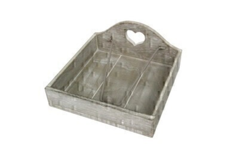 Rustic Grey Wood Carved Heart Napkin Holder by Designer Gisela Graham. Perfect for parties picnics or bbqs. 